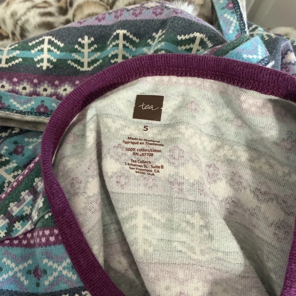TEA COLLECTION Blue Purple Fair Isle Tunic Dress & Leggings Girl's size 5